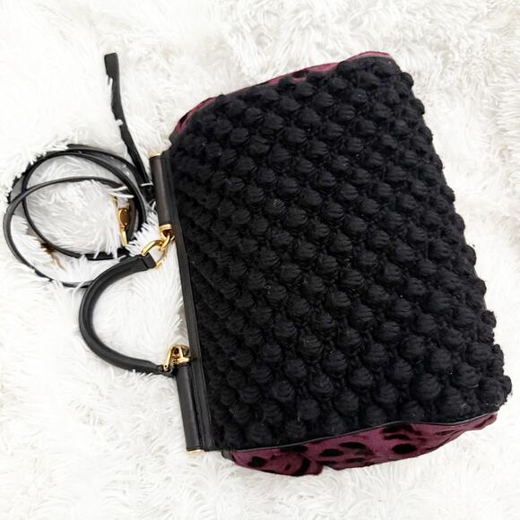 DOLCE & GABBANA | Knit Trim Ponyhair Sicily Satchel Shoulder Strap Purple Black - Picture 8 of 16